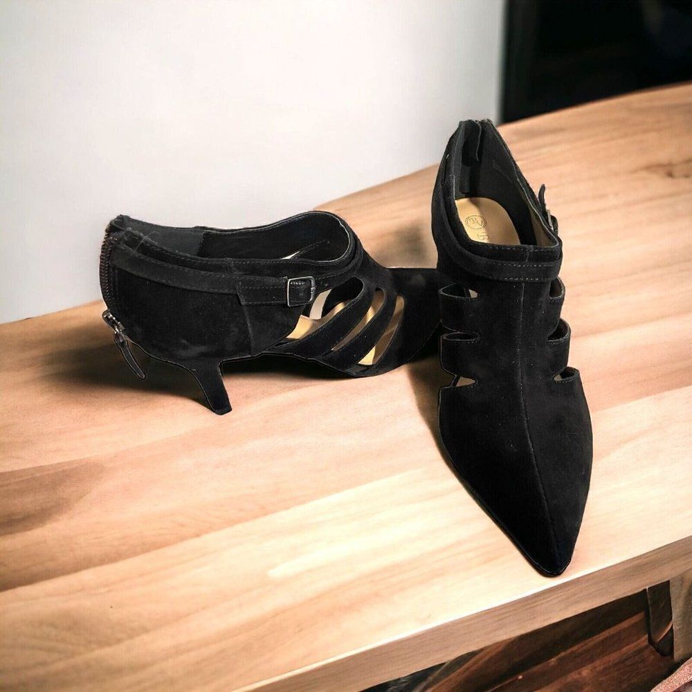 Bella Vita Womens Dylan Black Suede Cutout Ankle Shoes Heels 7.5W 50-6221 - Picture 3 of 6